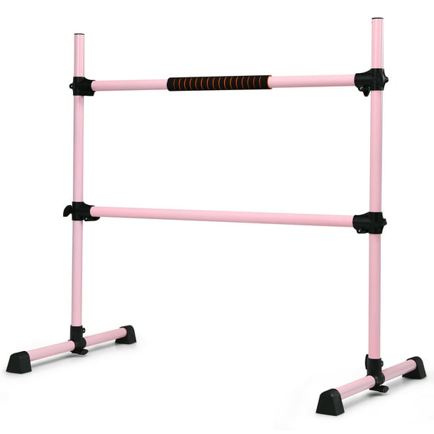 Ballet Dance Double Bar Barre Exercise Freestanding Adjustable Gym Training Pink 